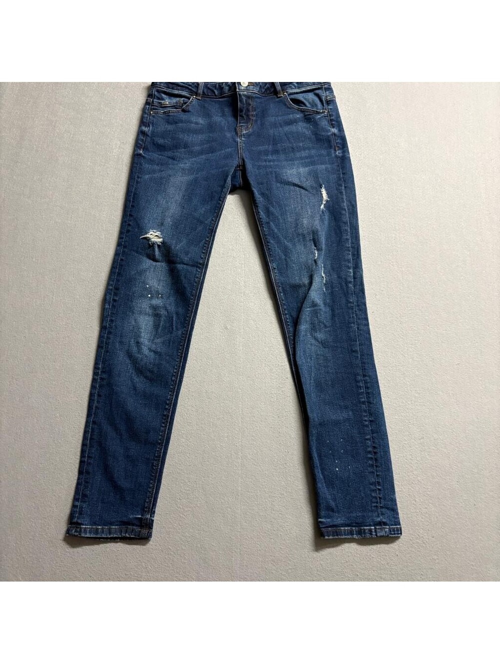 Vero Moda Slim Jeans Womens 30x28 Blue Distressed Paint Splatter Stretch Denim